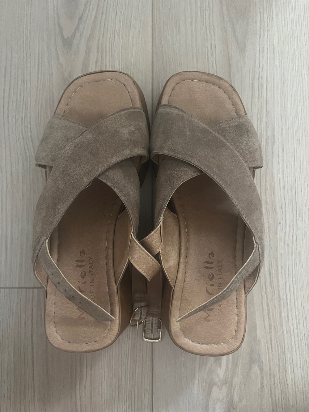 Crisscross Taupe Suede Women's Platform Sandals